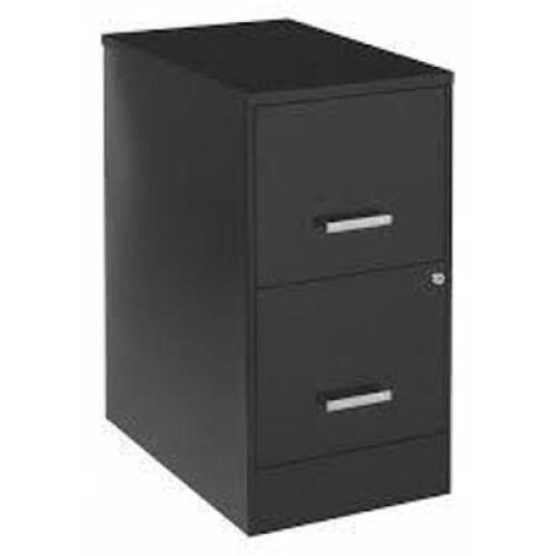 DESCRIPTION: (1) VERTICAL FILING CABINETBRAND/MODEL: SPACE SOLUTIONS #20226INFORMATION: BLACK. 2 SRAWERSIZE: 22" X 26 3/4" X 28 3/8"RETAIL$: $186.99 EAQTY: 1
