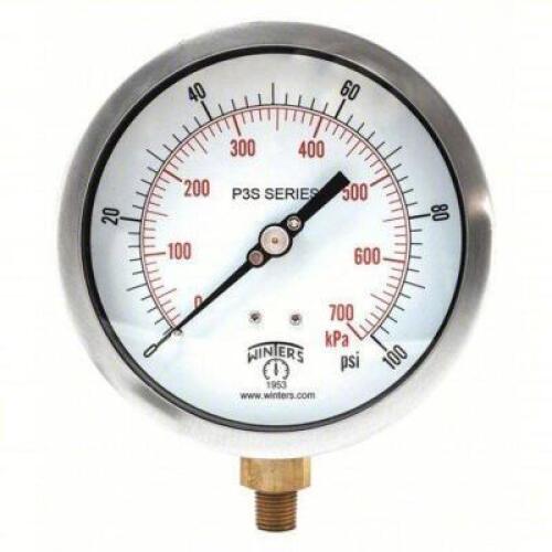 DESCRIPTION: (4) INDUSTRIAL PRESSURE GAUGE BRAND/MODEL: WINTERS #491A85 INFORMATION: ALUMINUM, 0 TO 100 PSI RETAIL$: $140.50 EA QTY: 4