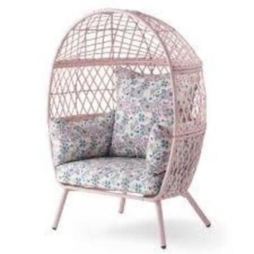 DESCRIPTION: (1) OUTDOOR STATIONARY EGG CHAIR FOR KIDS BRAND/MODEL: VENTURA BETTER HOMES AND GARDENS INFORMATION: PINK SIZE: 21.65 IN X 27.17 INX39.57