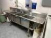 DESCRIPTION: 93" THREE WELL STAINLESS POT SINK W/ LEFT AND RIGHT DRY BOARDS. ADDITIONAL INFORMATION SPRAY NOZZLE. SIZE: 93" W/ 18" X 18" WELLS. LOCATI - 2