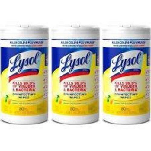 DESCRIPTION: (2) PACK OF (3) DISINFECTANT WIPES BRAND/MODEL: LYSOL SIZE: 240 WIPES PER CONTAINER RETAIL$: $20.00 EA QTY: 2