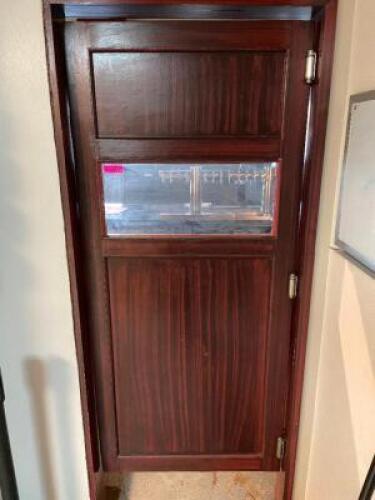DESCRIPTION: 36" X 80" WOODEN KITCHEN SWING DOOR W/ CENTER WINDOW SIZE: 36" X 80" LOCATION: KITCHEN QTY: 1