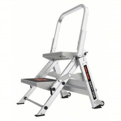 DESCRIPTION: (1) TWO STEP STEP STOOL BRAND/MODEL: LITTLE GIANT #10210BA INFORMATION: 2 STEPS, 2.7 FT OVERALL HT, 300 LB LOAD CAP, ALUMINUM SIZE: 14" S