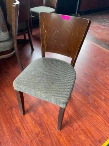 DESCRIPTION: (8) WOOD CHARIS W/ UPHOLSTERED SEATING/. LOCATION: BAR THIS LOT IS: SOLD BY THE PIECE QTY: 8