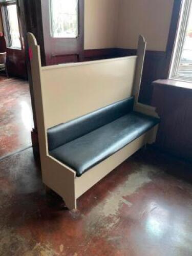 DESCRIPTION: (4) SECTIONS OF 60" HIGH BACK BOOTH SEATING W/ BLACK VINYL SEAT CUSHIONS. ADDITIONAL INFORMATION COMES W/ (2) END CAPS AND (3) DOUBLES. S