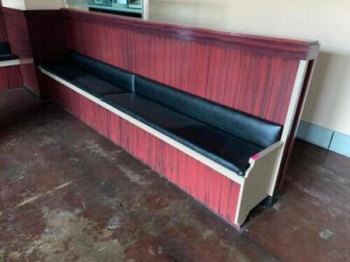 DESCRIPTION: (6) 72" BLACK VINYL SEAT AND BACK CUSHIONS BENCH SEATING. BASE OR WOOD PANELING IS NOT INCLUDED IN THIS LOT. SIZE: 72" LOCATION: BAR THIS