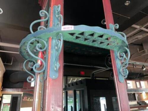 DESCRIPTION: (4) WROUGHT IRON COLUMN ACCENT SHELVES SURROUNDS. ADDITIONAL INFORMATION TOOLS REQUIRED FOR REMOVAL LOCATION: BAR THIS LOT IS: SOLD BY TH