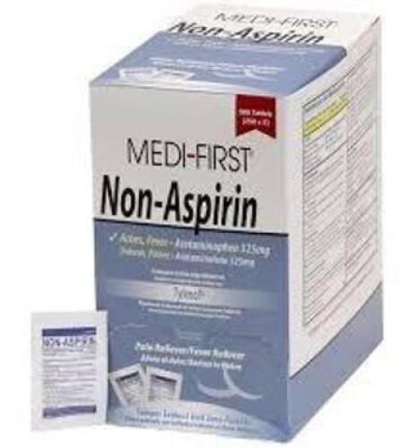 DESCRIPTION: (3) NON-ASPIRIN BRAND/MODEL: MEDI-FIRST SIZE: 250X2 TABLETS RETAIL$: $48.00 EA QTY: 3