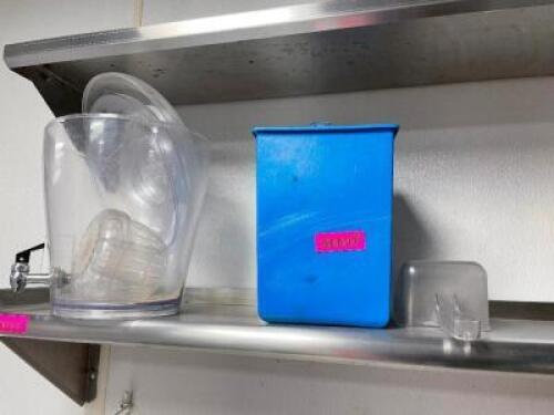 DESCRIPTION: ICE SCOOP AND CADDY AND PLASTIC BEVERAGE DECANTER. LOCATION: KITCHEN THIS LOT IS: ONE MONEY QTY: 1