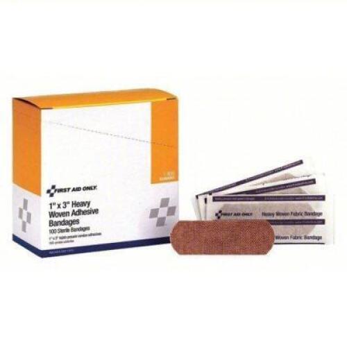 DESCRIPTION: (12) BOXES OF WOVEN ADHESIVE BANDAGES BRAND/MODEL: FIRST AID ONLY #488G91 SIZE: 100 BANDAGES PER BOX RETAIL$: $14.50 EA QTY: 12