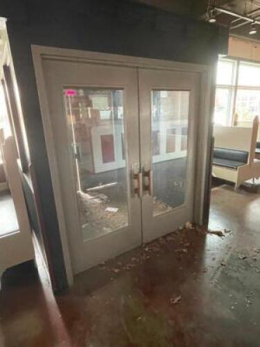 DESCRIPTION: (1) SET OF DOUBLE INTERIOR DOORS W/ GLASS CENTER. EACH 36" X 80" ADDITIONAL INFORMATION FRAME INCLUDED. TOOLS REQUIRED FOR REMOVAL LOCATI