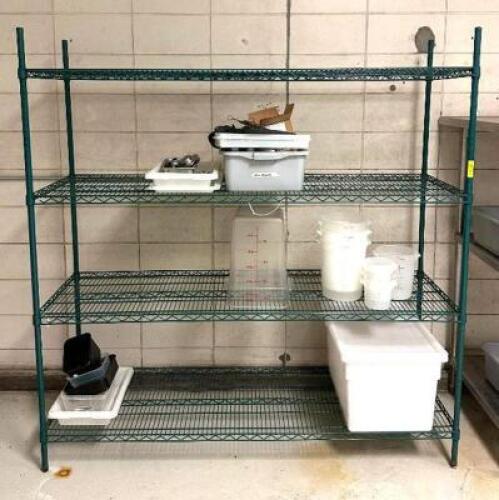 DESCRIPTION: 4-TIER WIRE SHELVING UNIT INFORMATION: CONTENTS NOT INCLUDED SIZE: 60"X24" LOCATION: PRODUCTION AREA QTY: 1
