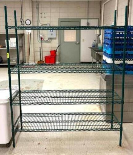 DESCRIPTION: 4-TIER WIRE SHELVING UNIT INFORMATION: CONTENTS NOT INCLUDED SIZE: 60"X18" LOCATION: PRODUCTION AREA QTY: 1