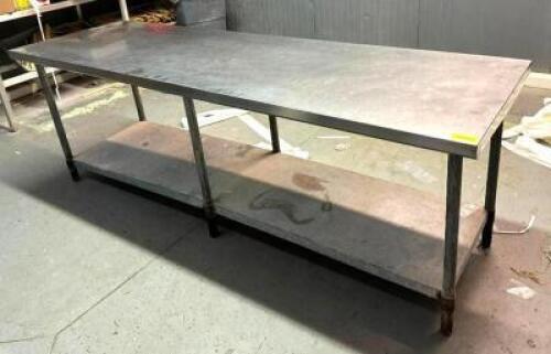 DESCRIPTION: STAINLESS STEEL TABLE WITH UNDERSHELF SIZE: 96"X30" LOCATION: PACKAGING AREA QTY: 1