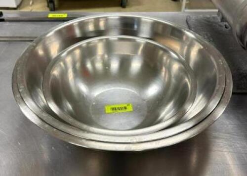 DESCRIPTION: (3) STAINLESS MIXING BOWLS LOCATION: PRODUCTION AREA QTY: 3
