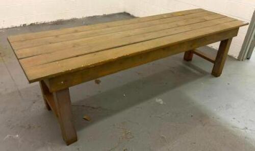 DESCRIPTION: 8' WOODEN TABLE SIZE: 96"X30" LOCATION: BACK ROOM QTY: 1