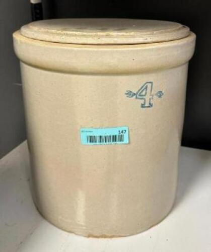 DESCRIPTION: GLAZED STONEWARE CROCK WITH LID LOCATION: KITCHEN QTY: 1