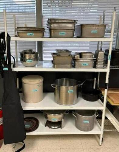DESCRIPTION: 4-TIER PLASTIC SHELVING UNIT INFORMATION: CONTENTS NOT INCLUDED SIZE: 48"X18" LOCATION: KITCHEN QTY: 1
