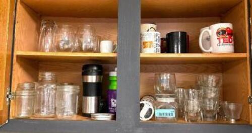 DESCRIPTION: ASSORTED GLASSWARE AS SHOWN LOCATION: KITCHEN CABINET QTY: 1
