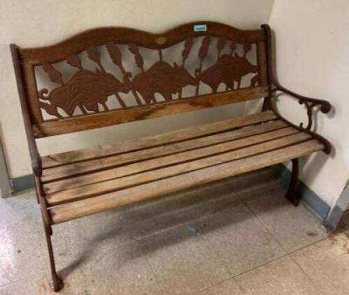 DESCRIPTION: WOODEN BENCH WITH METAL FRAME LOCATION: HALLWAY QTY: 1
