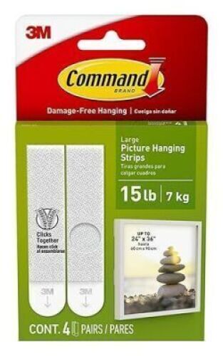 DESCRIPTION: (1) CASES OF (24) PICTURE HANGING STRIPS BRAND/MODEL: COMMAND, 3M #17206-ES INFORMATION: 4-PAIR/WHITE SIZE: .6"L X 3.88"W X 6.75"H RETAIL