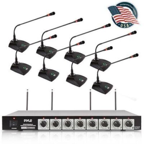 DESCRIPTION: (1) PROFESSIONAL CONFERENCE WIRELESS MICROPHONE SYSTEM BRAND/MODEL: PYLE PDWM8300 SIZE: 8 MICROPHONES RETAIL$: $472.00 QTY: 1