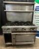 JADE RANGE EIGHT BURNER GAS RANGE W/ LOWER CONVENTIONAL OVEN.