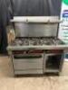SOUTHBEND EIGHT BURNER RANGE W/ LOWER OVEN.