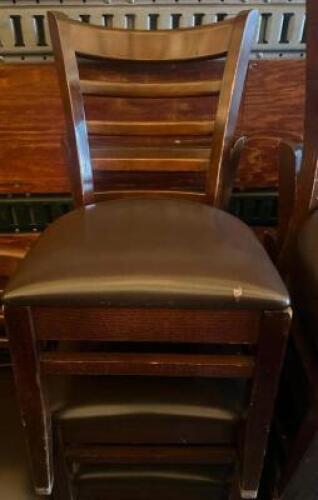 (4) LADDER BACK WOOD CHAIRS W/ BROWN SEAT CUSHIONS