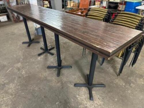 10' X 24" HARDWOOD PUB TABLE W/ (4) BASES.