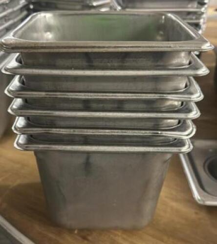 (7) 1/6TH SIZE STAINLESS INSERTS WITH LIDS