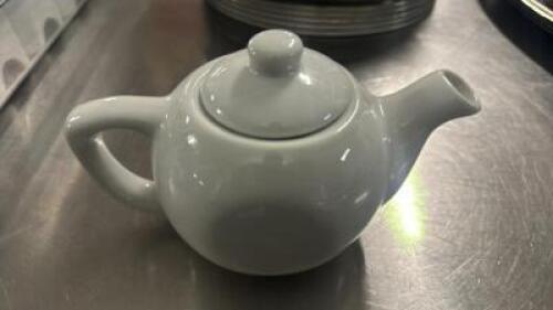 BUS TUB AND CONTENTS - ASSORTED CHINA TEA POTS AND DECANTER'S