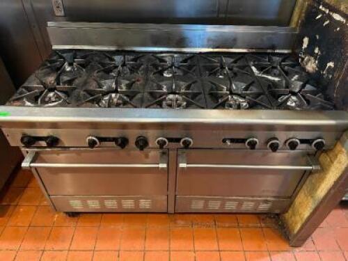 SUNFIRE TEN BURNER GAS RANGE W/ DOUBLE LOWER OVEN.