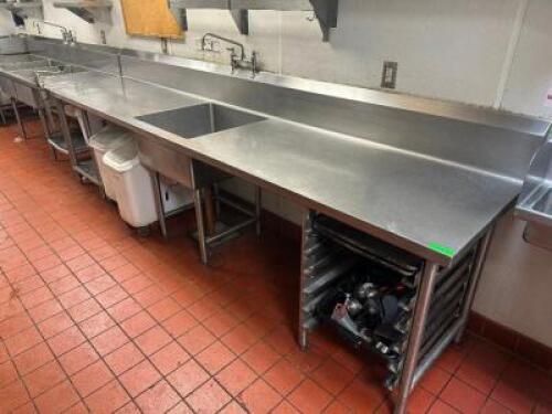138" X 30" HEAVY DUTY STAINLESS PREP TABLE W/ CENTER SINK.