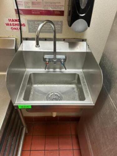 WALL MOUNTED STAINLESS HAND SINK.