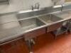 9' TWO WELL STAINLESS PREP SINK W/ LEFT AND RIGHT DRY BOARDS. - 3