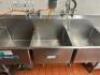 124" THREE WELL STAINLESS POT SINK W/ LEFT AND RIGHT DRY BOARDS. - 3
