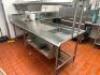 8' X 9' "J " SHAPED STAINLESS SOIL TABLE W/ RISER SHELF, SPRAY SINK. - 2