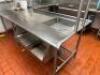 8' X 9' "J " SHAPED STAINLESS SOIL TABLE W/ RISER SHELF, SPRAY SINK. - 3