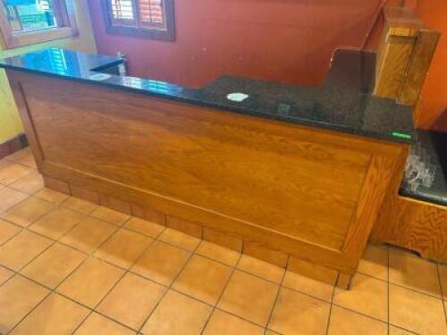 103" X 20" GRANITE TOP SALES COUNTER W/ WOODEN BASE FRAME.