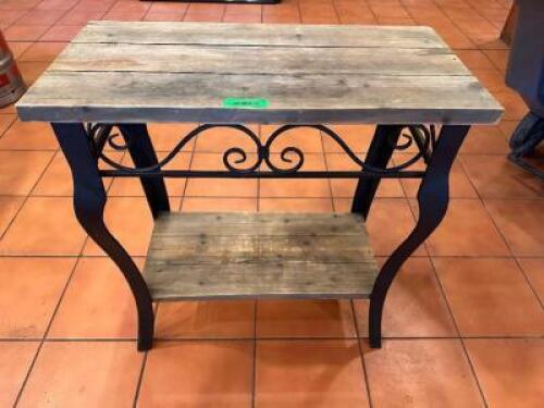 29" X 12" SMALL WOODEN TABLE W/ METAL FRAME,