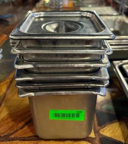 (6) 1/6 SIZE STAINLESS PANS WITH (1) LID