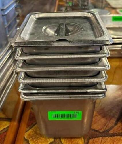 (6) 1/6 SIZE STAINLESS PANS WITH (1) LID