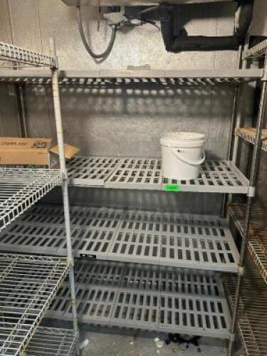 60" X 18" FOUR TIER PLASTIC MICROBIAL SHELVING UNIT.
