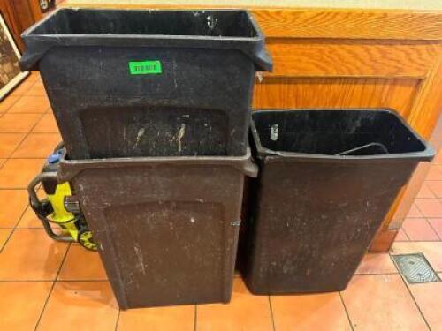 (3) 20 GALLON BLACK PLASTIC BAR SIDE TRASH CANS