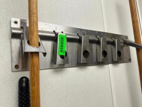 FIVE GROUP STAINLESS LONG HANDLE MOP / BROOM RACK.