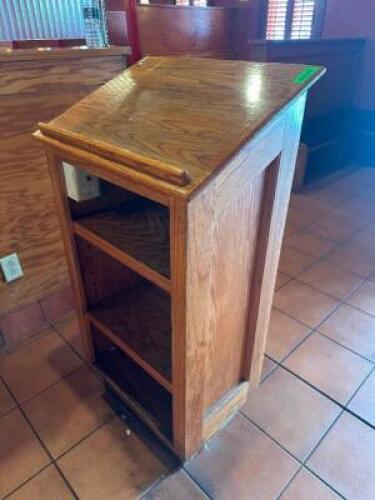 WOODEN HOSTESS STAND PODIUM.