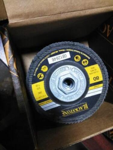 DESCRIPTION: (2) PACKS OF (5) FLAP DISCS BRAND/MODEL: BLACKSTONE INFORMATION: ZIRC SIZE: 4-1/2" X 5/8"-11 QTY: 2