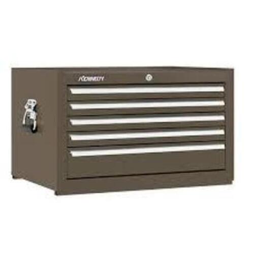 DESCRIPTION: (1) TOP CHEST, TOOL STORAGE CABINET BRAND/MODEL: KENNEDY #2805XB INFORMATION: 5 DRAWER, BROWN, FULLY EXTENDED BALL BEARING SIZE: 29 IN W