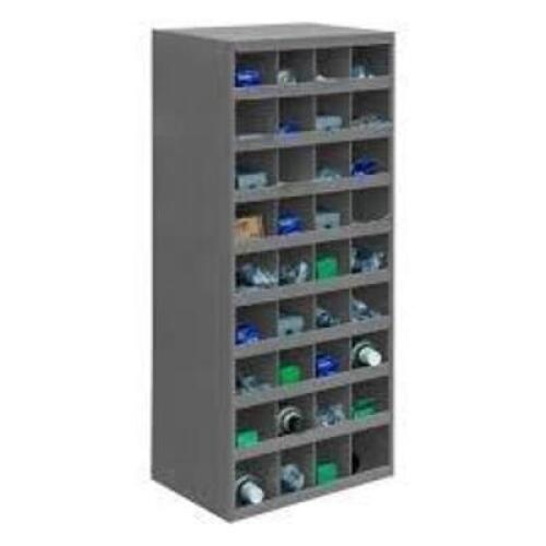 DESCRIPTION: (1) PIGEON HOLE STORAGE BINSBRAND/MODEL: DURHAM #358-95-MSCINFORMATION: GRAY, STEEL, 36 BINSIZE:&nbsp;11.93"D x 17.8"W x 42"HRETAIL$: $220.99 EAQTY: 1